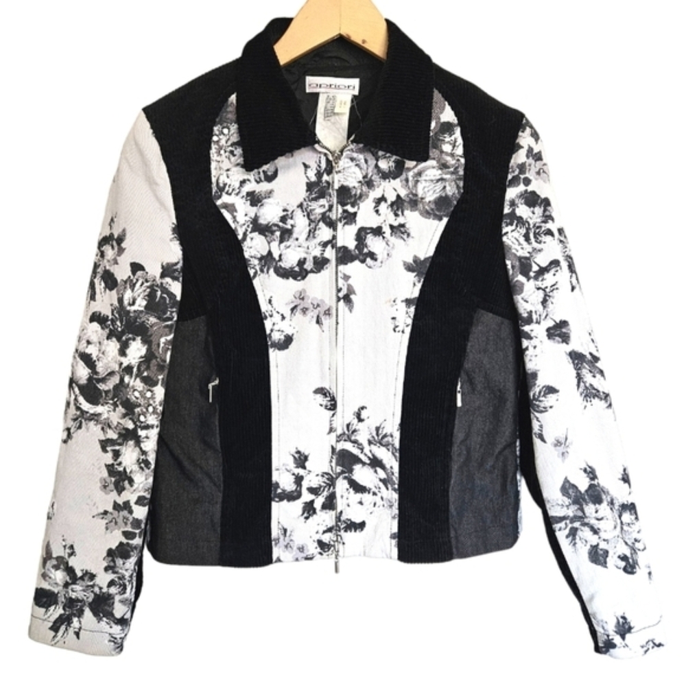 *As-is* Retro Apriori Mixed Materials Floral Black White Jacket